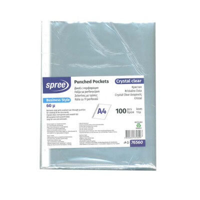 Папка джоб с перфорация, кристал, А4,60µ,100бр. Папка джоб с перфорация, кристал, А4,60µ,100бр.